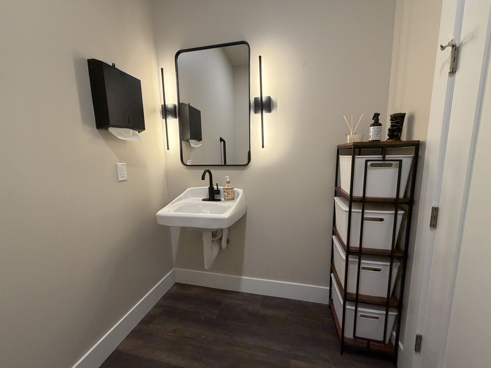 Clean restroom with full amenities